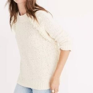 Madewell Fringe Detail Cream Colored Sweater Size XS